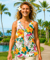 Ladies Rayon Tropical Sleeveless Hawaiian Shirt White