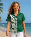 Prince Kuhio Green Rayon Camp Blouse Green