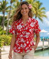 Kaneohe Women Camp Hawaiian Shirt Hibiscus Red Women Shirts