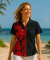 Prince Kuhio Side Band Women's Camp Hawaiian Shirt Red