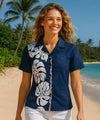 Prince Kuhio Side Band Women's Camp Hawaiian Shirt White