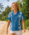 Honolulu Leis Women Camp Shirt Ocean Blue