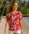 Island Hibiscus Women Camp Hawaiian Shirt Red