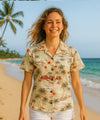 Hawaiian Paradise Kauai Camp Women Aloha Shirt Sage