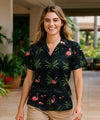 Flamingo Ohana Women Camp Aloha Shirt Black