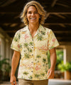 Flamingo Ohana Women Camp Aloha Shirt Cream