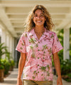 Flamingo Ohana Women Camp Aloha Shirt Pink