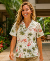 Flamingo Ohana Women Camp Aloha Shirt White