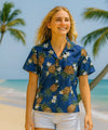 Pineapples Camp Women Hawaiian Shirt Navy