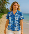 Haiku Cotton Women's Camp Hawaiian Shirt Royal Blue