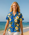 Kalea Hibiscus Camp Women Hawaiian Shirt Royal Blue