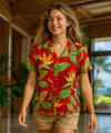 Birds of Paradise Camp Women Blouse Red