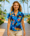Sunset Design Hawaii Style Women Fitted Blouse Blue