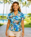 Women's Fitted Blouse Hookipa Hibiscus Blue