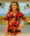 Sunset Design Hawaii Style Women Fitted Blouse Red
