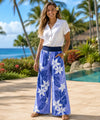Cotton Plumeria Pants with Side Pockets Blue