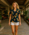 Pineapples Women's Fitted Hawaiian Shirt Navy