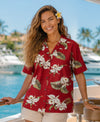 Orchids Makani Camp Women's Red Aloha Shirt