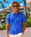 Pineapple Wrinkle-Free Polo Aloha Golf Shirt Blue