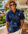 Tribal Wrinkle-Free Polo Aloha Hawaiian Shirt Navy