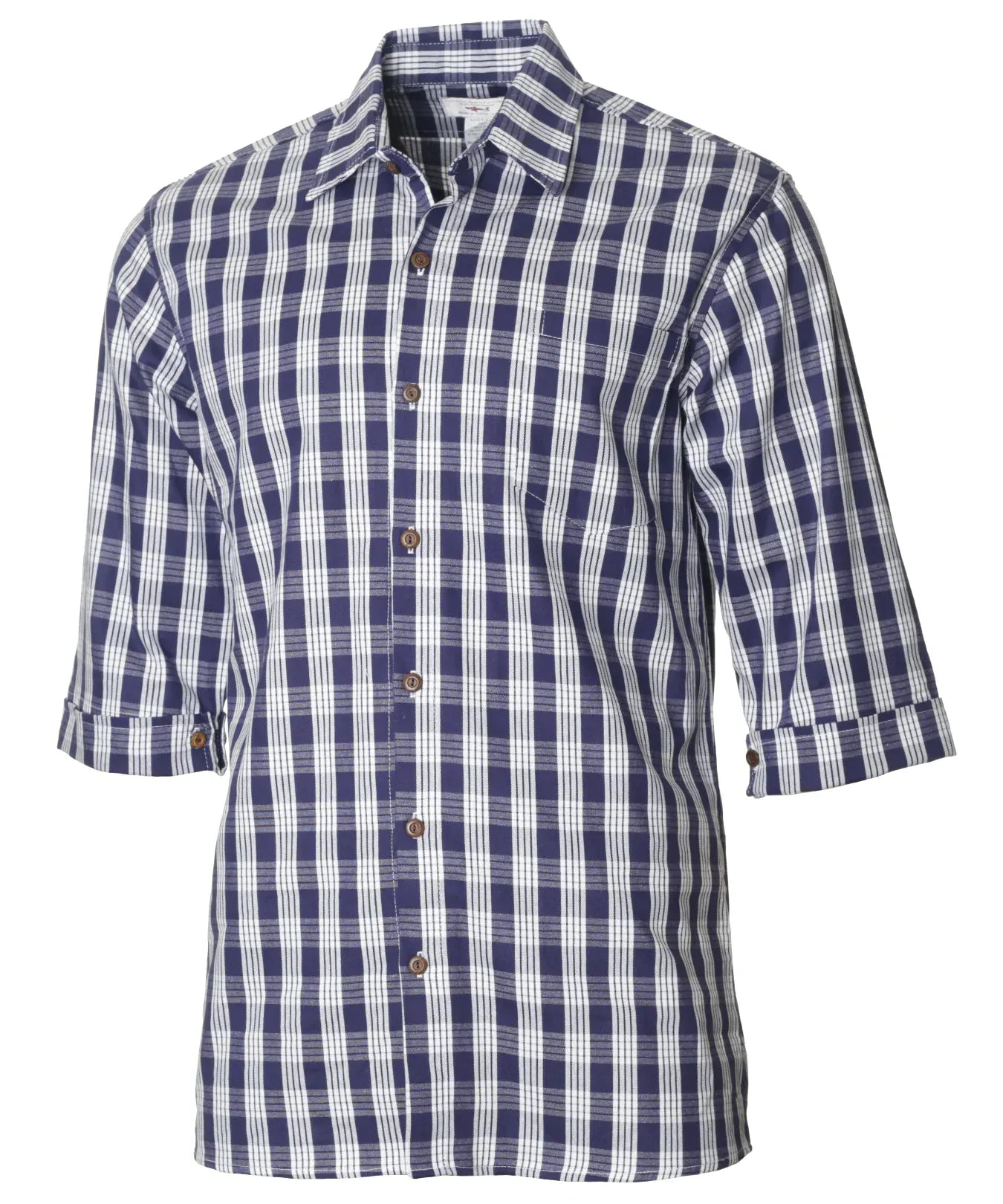 Paniolo Men's 3/4 Sleeves Navy Palaka Aloha Shirt