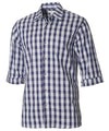 Paniolo Men's 3/4 Sleeves Navy Palaka Aloha Shirt Men's Palaka Shirts