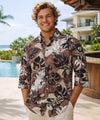 Monstera 3/4 Sleeves Men's Aloha Shirt Brown Men's Long Sleeves Shirt