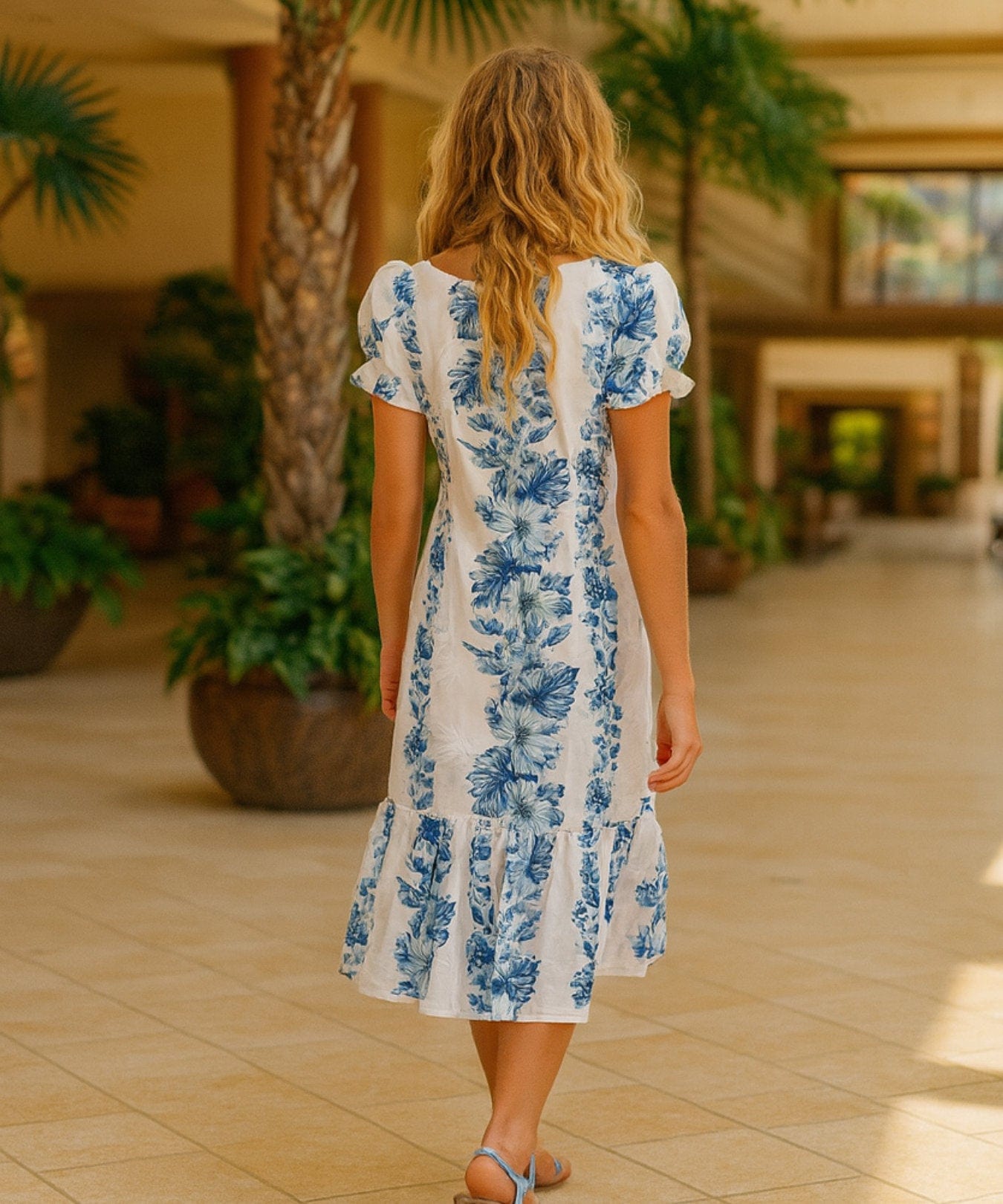 Hibiscus Knee Length Ruffle Muumuu Dress