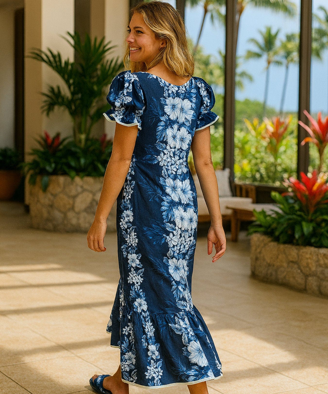 Hibiscus Knee Length Ruffle Muumuu Dress