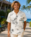 Hawaiian Islands Map Poly Cotton Hawaiian Shirt Beige