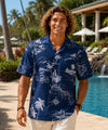 Hawaiian Islands Map Poly Cotton Hawaiian Shirt Navy