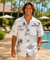 Hawaiian Islands Map Poly Cotton Hawaiian Shirt White