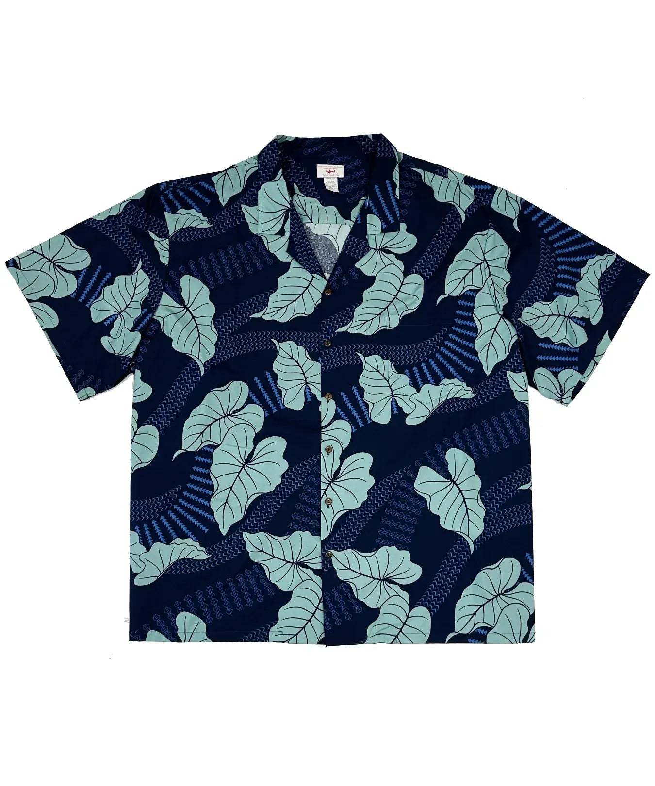 Short Sleeve Big Taro Leave Navy Aloha Shirt