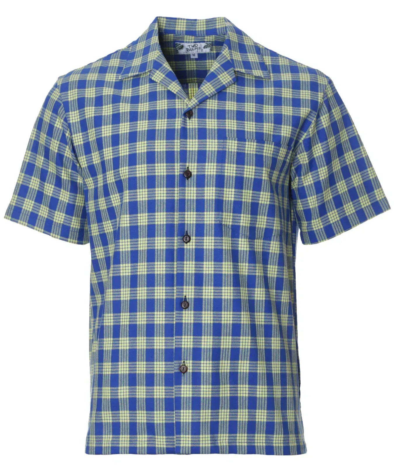 Short Sleeves Paniolo Blue Yellow Palaka Aloha Shirt