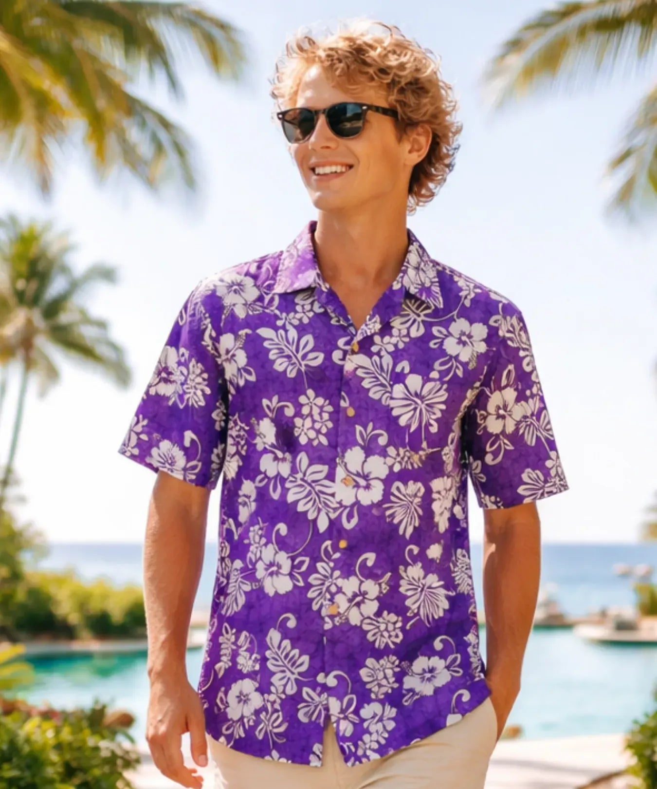 Island Tropical Cotton Aloha Shirt Purple
