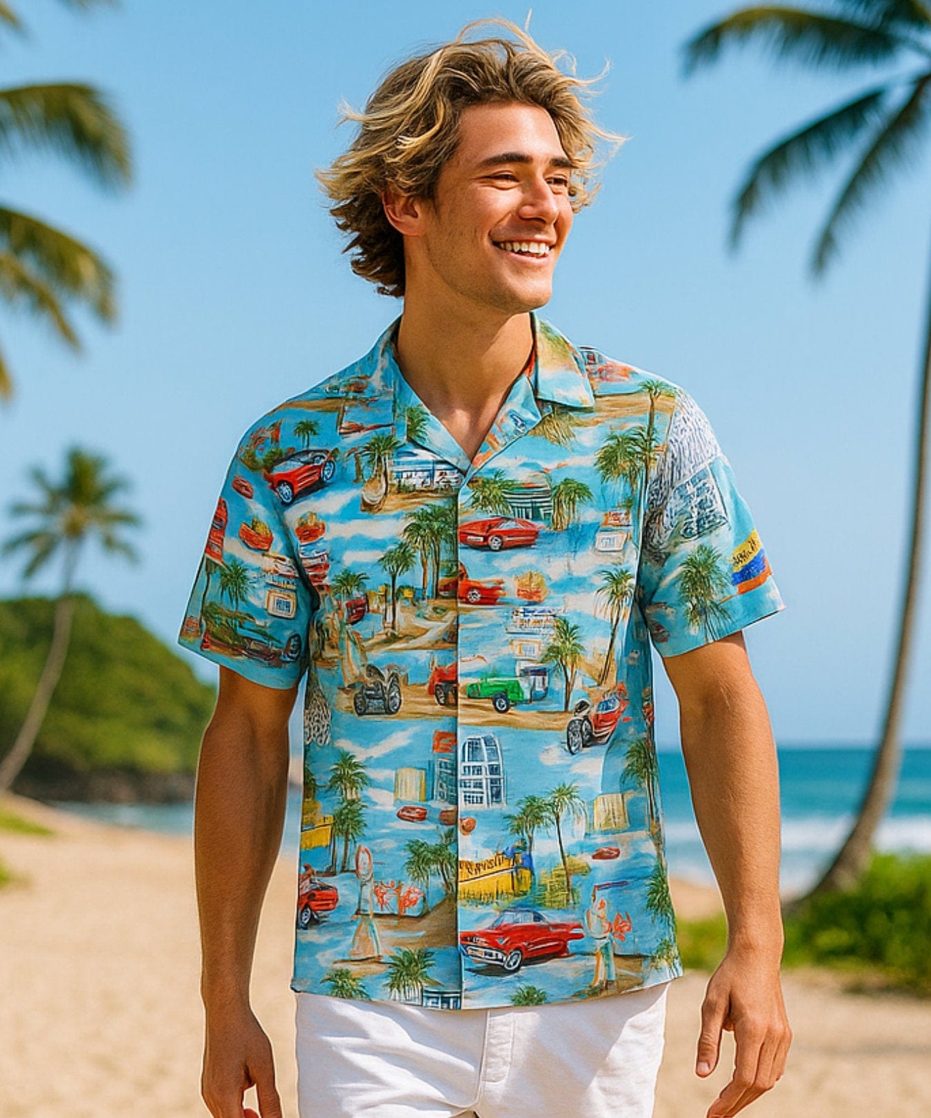 Route 66 Cotton Men Blue Aloha Shirt Light Blue