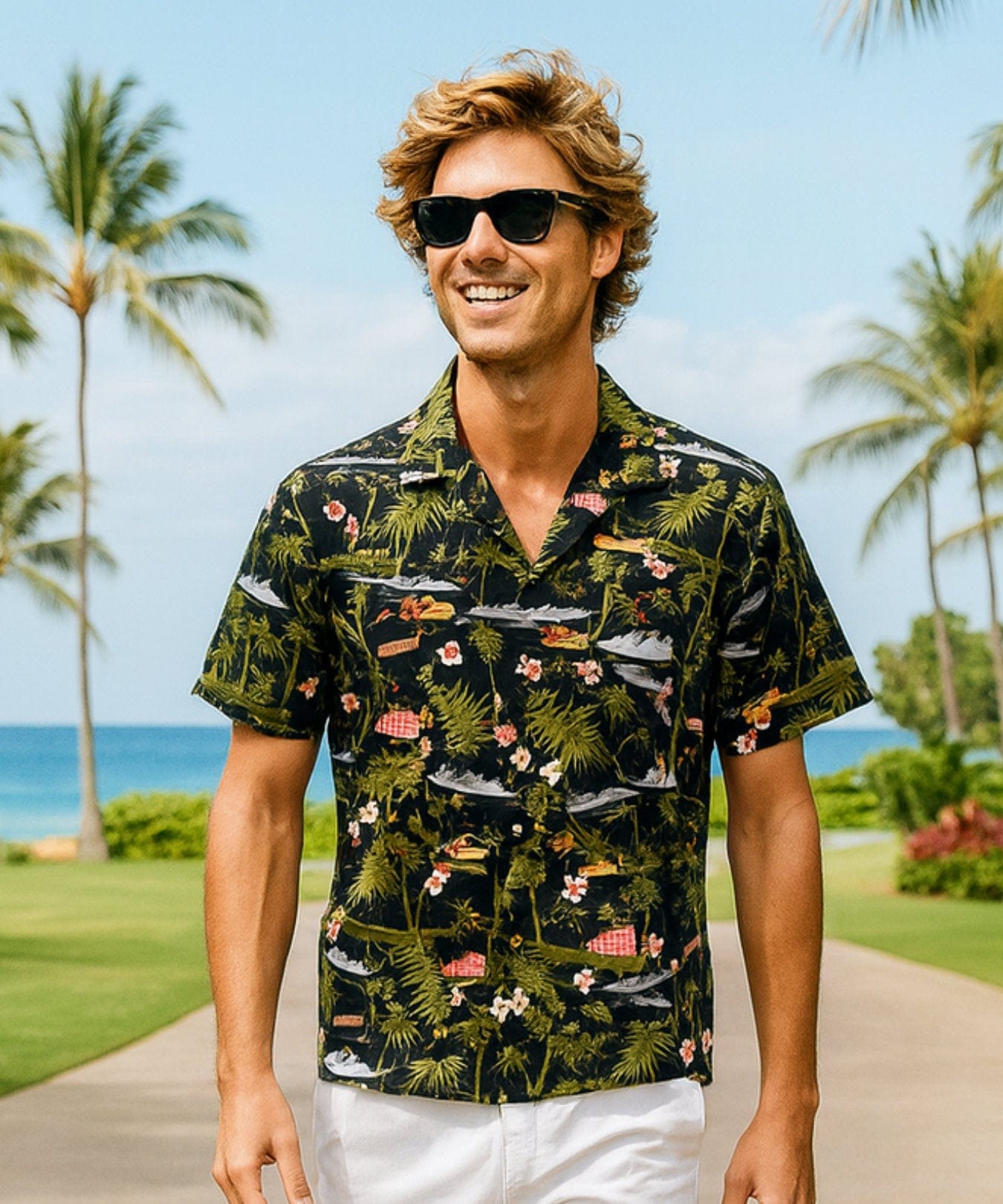 Airplanes Cotton Aloha Men Shirt Black