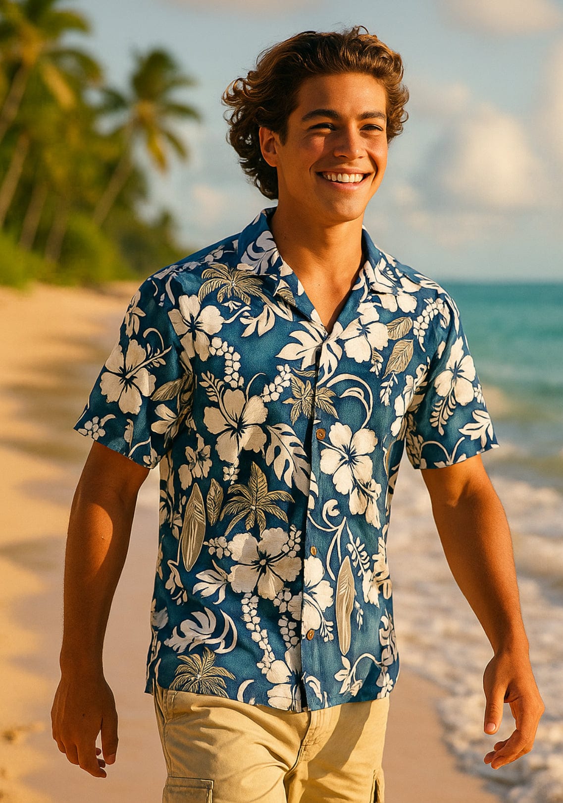 Cotton Vintage Surfboards Men's Aloha Shirt Navy