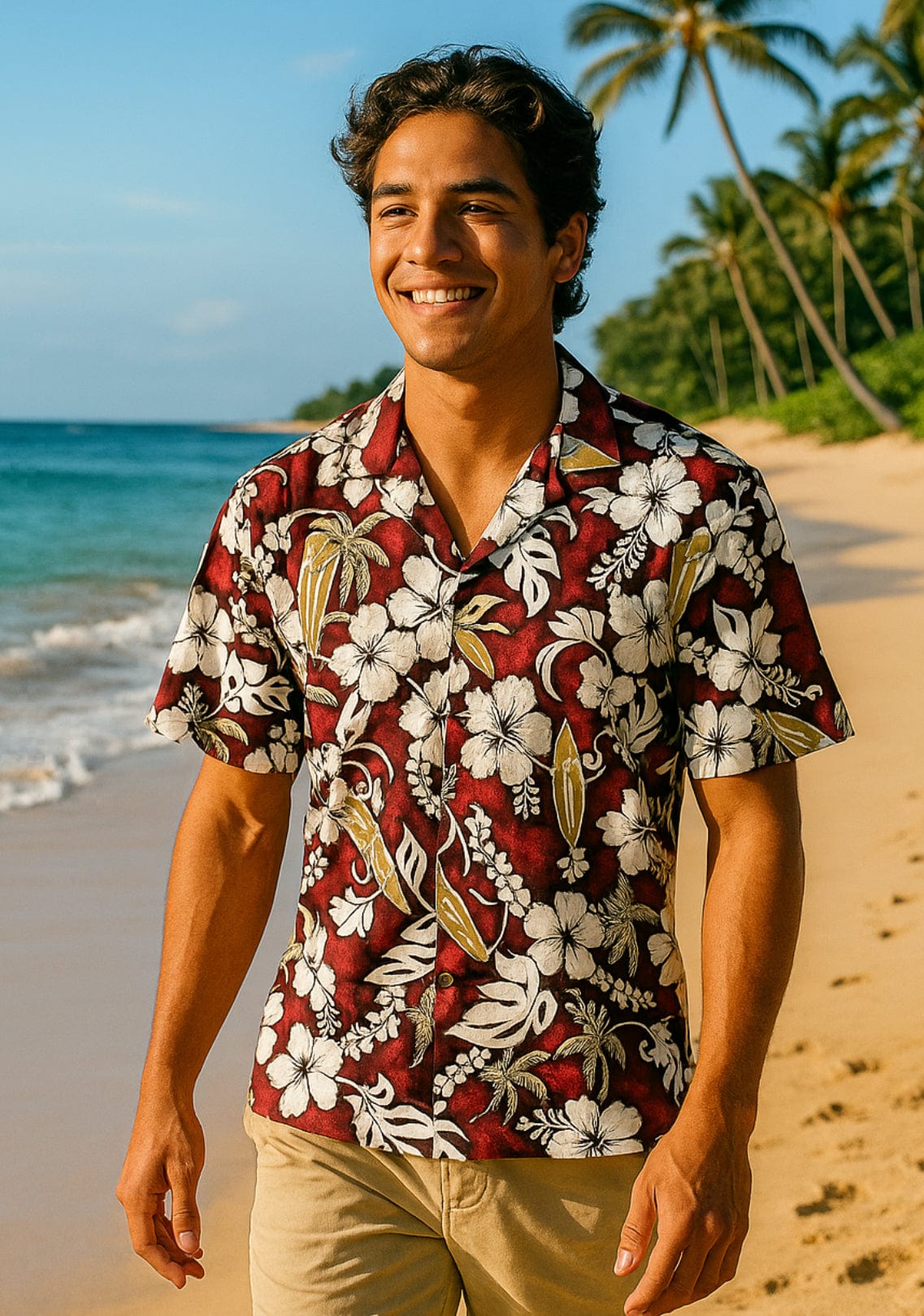 Cotton Vintage Surfboards Men's Aloha Shirt Red