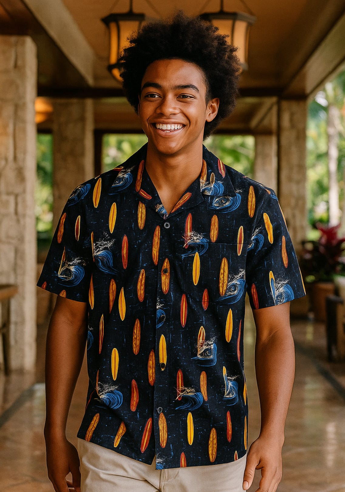 North Shore Cotton Surfer Aloha Shirt Black