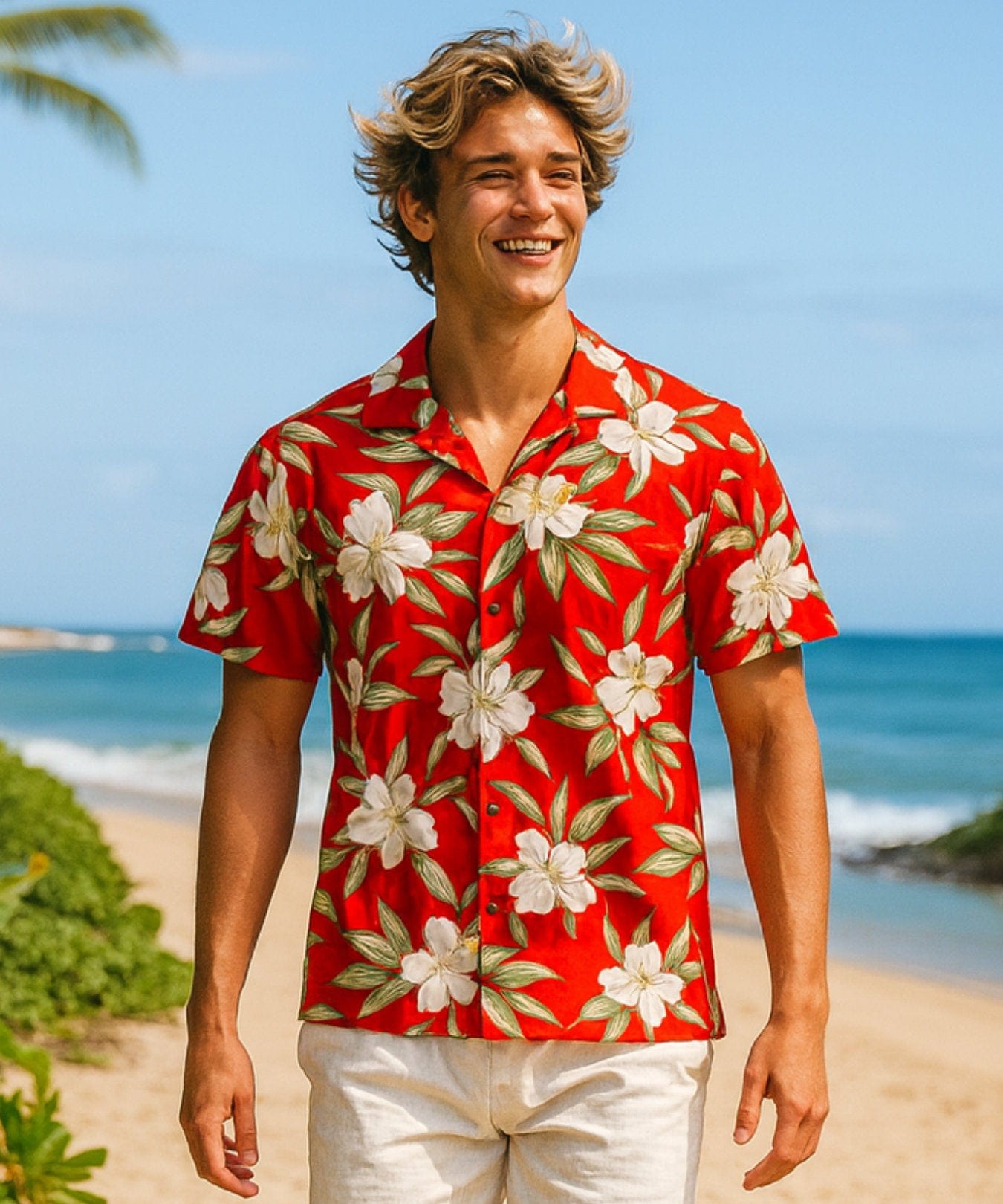 Wailuku Orchids Short Sleeves Aloha Shirt Red