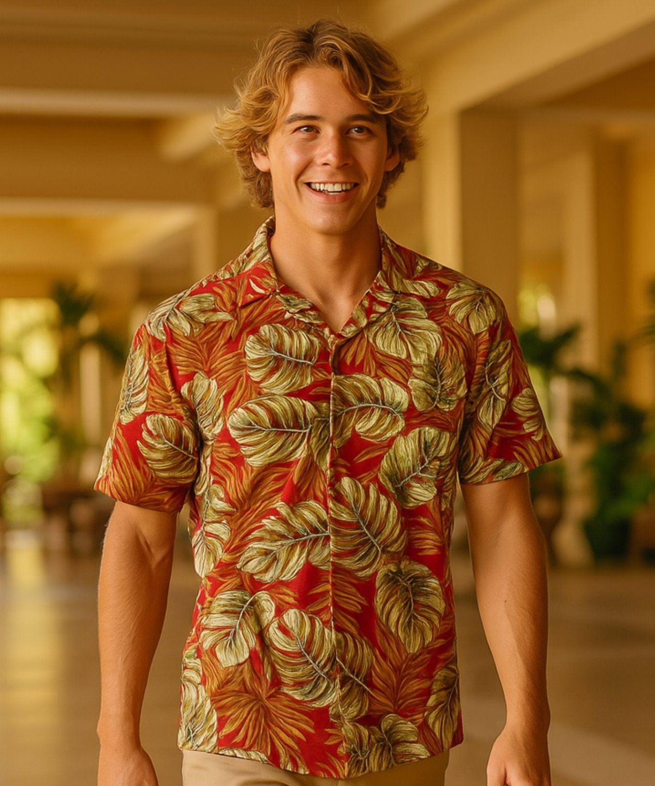 Luau Cotton Poplin Men's Aloha Shirt Red