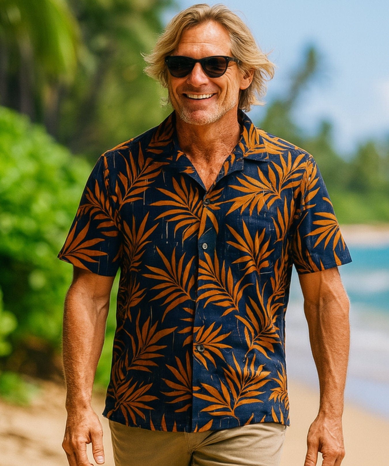 Short Sleeves Men's Cotton Palms Island Shirt Black