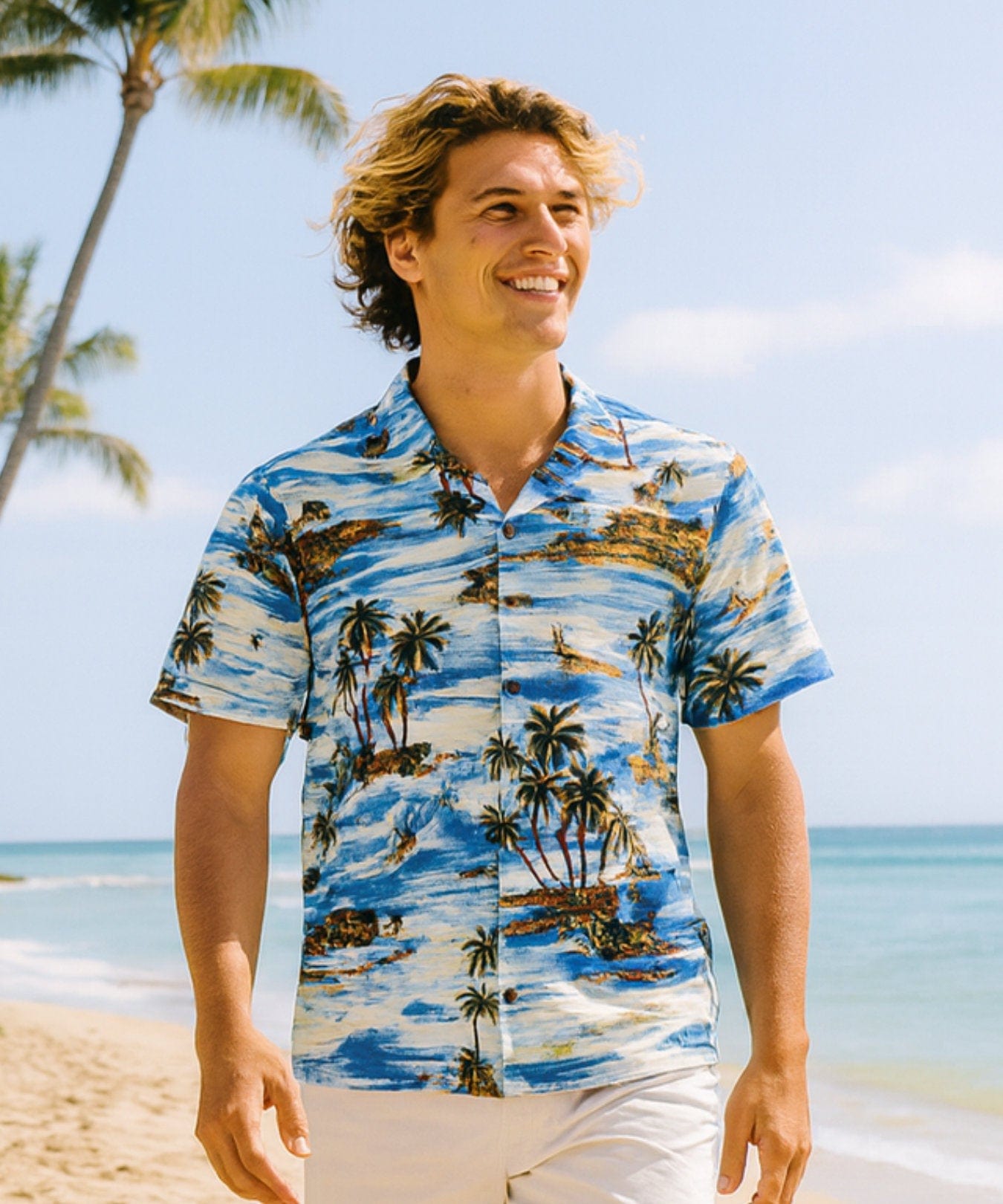 Hookipa Cotton Aloha Resort Shirt Blue