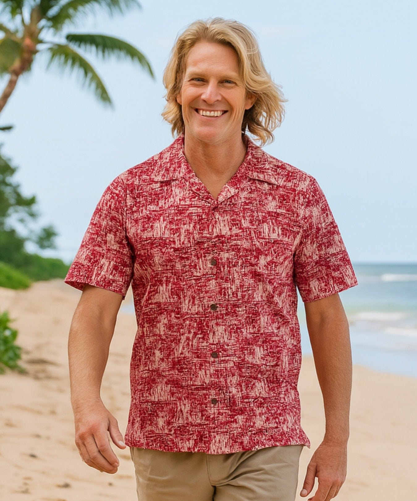 Iolani Cotton Men's Aloha Shirt Red