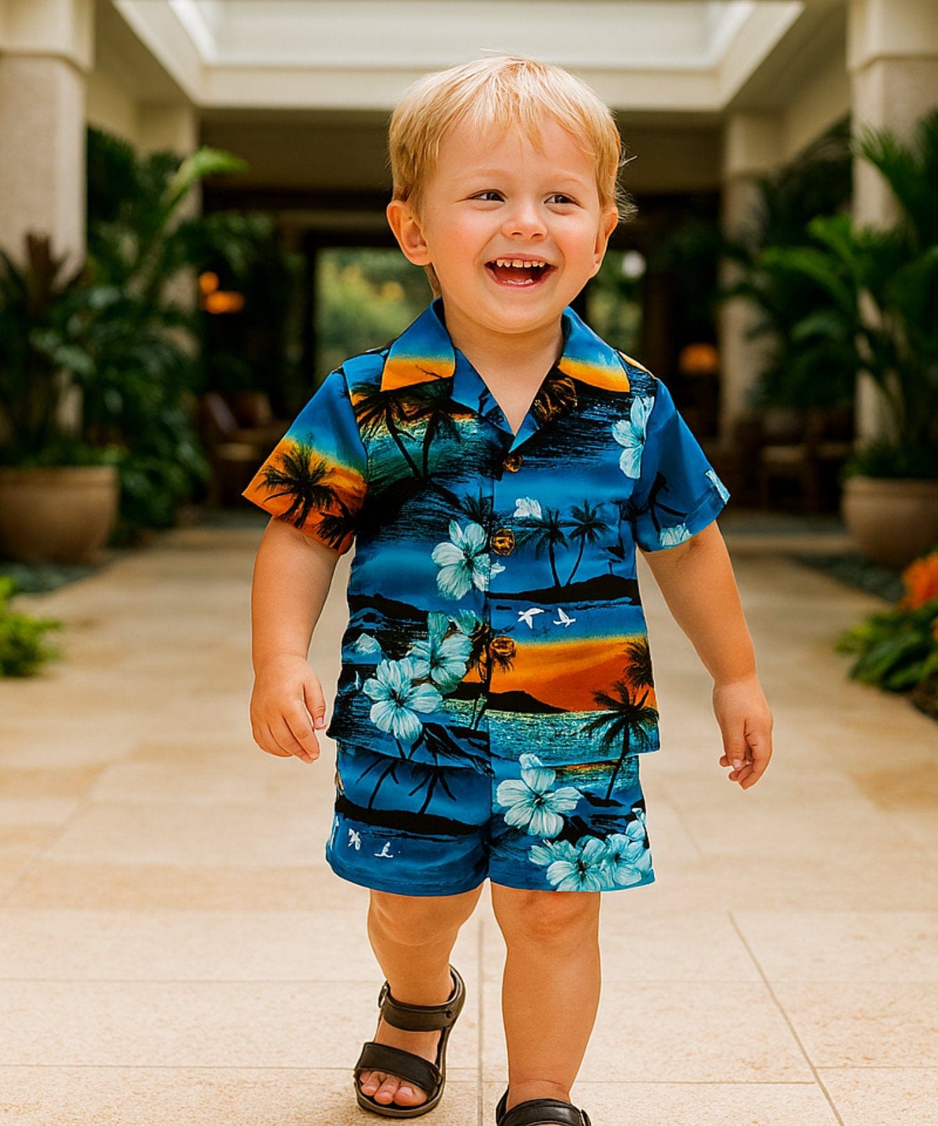 Shirt and Short Toddler Boy's Cabana Set Turquoise