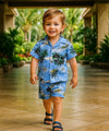 Surfer Boys Aloha Shirt and Short Set Light Blue
