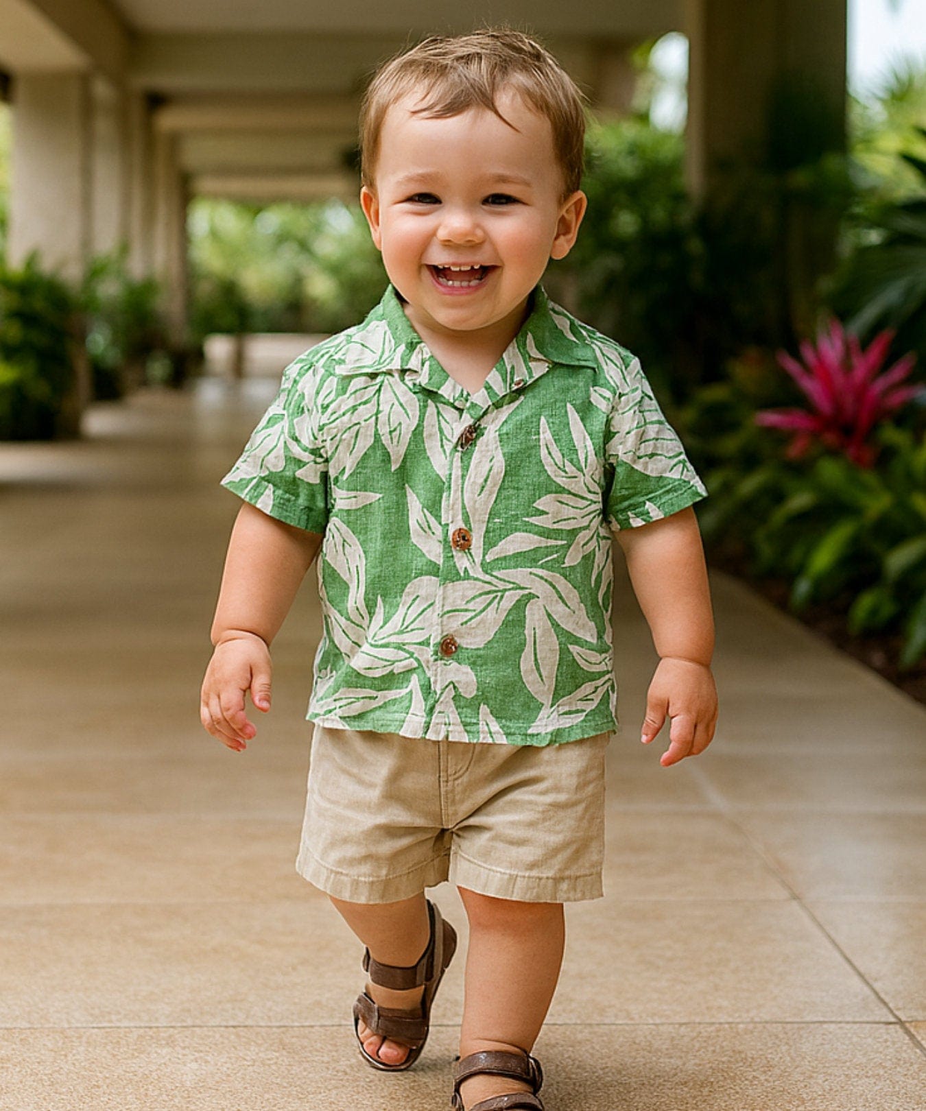 Boy’s 2 Piece Pineapples Cabana Set Sage