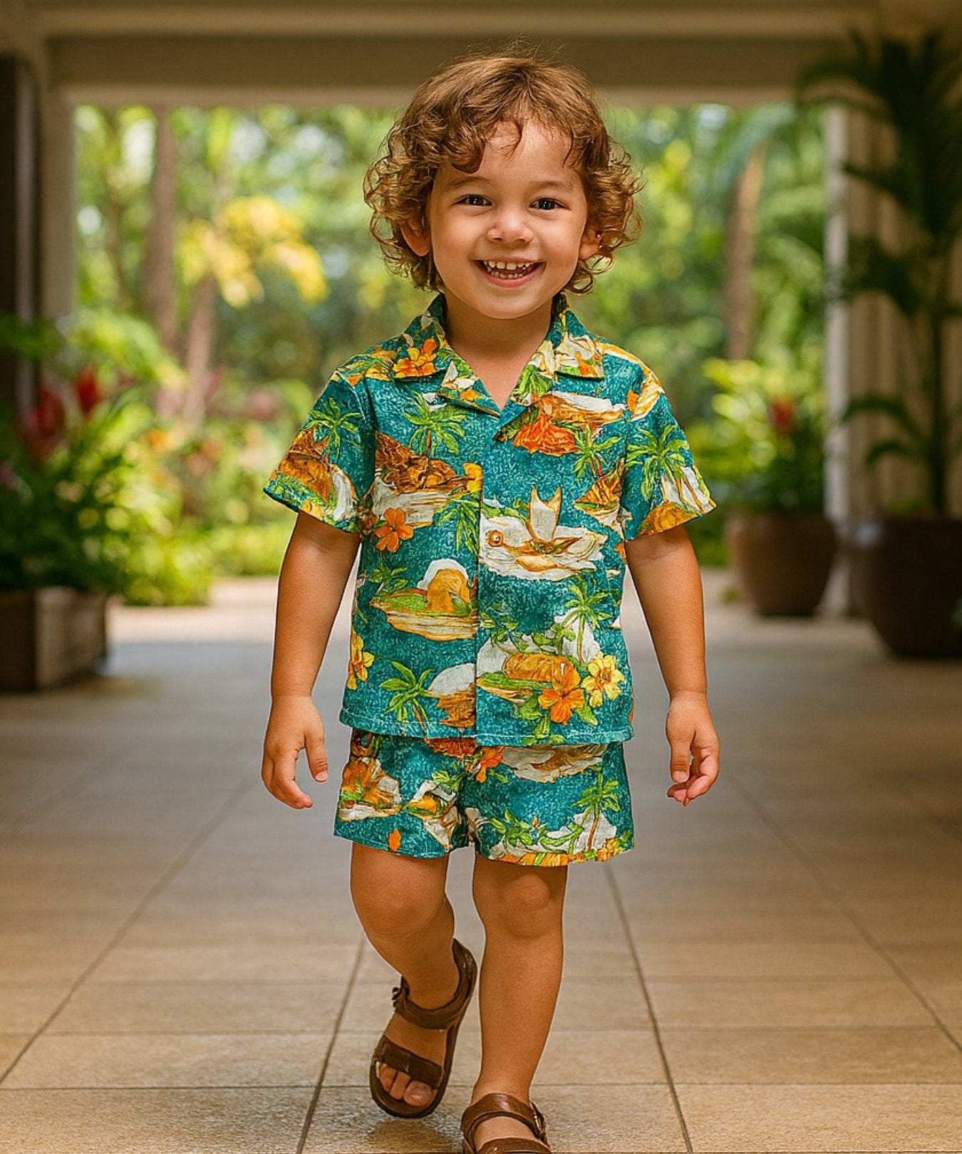 Toddler Boy's 2-Piece Shirt Shorts Cabana Set Blue