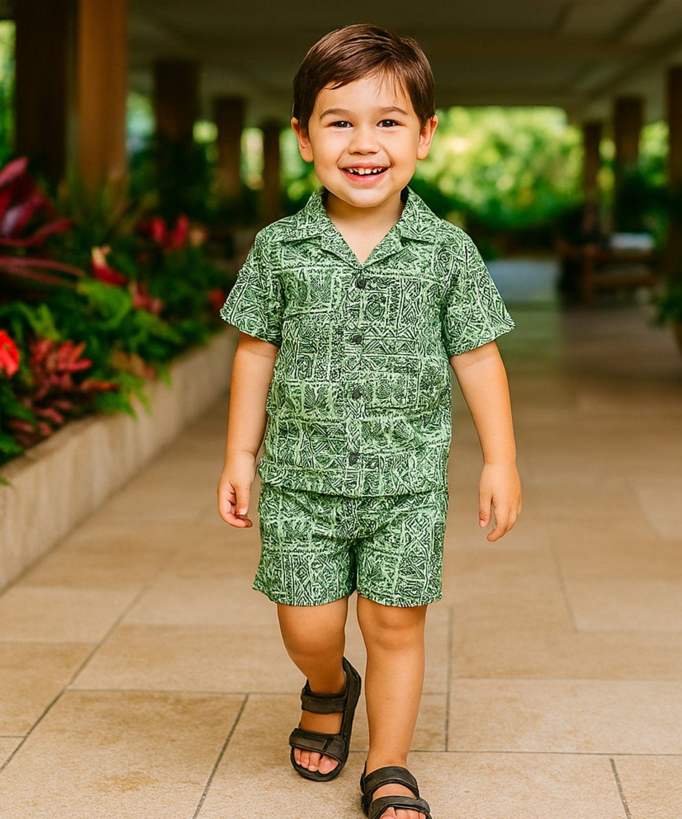 Toddlers Tribal Shirt and Shorts Cabana Set Green